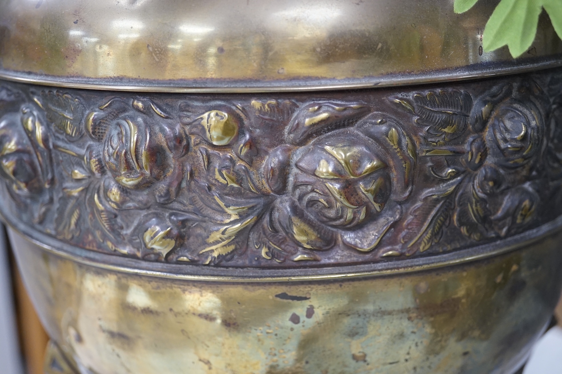 A Dutch brass jardiniere and another. Condition - fair